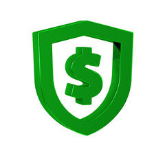 Poster - Green Shield with dollar symbol icon isolated on transparent background. Security shield protection. Money security concept.