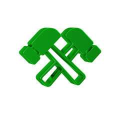 Wall Mural - Green Crossed hammer icon isolated on transparent background. Tool for repair.