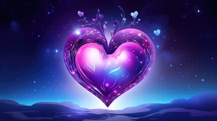 Wall Mural - galaxy cosmic heart background. bright stars night sky, romantic magic night, love and valentine’s d