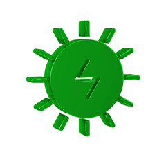 Poster - Green Solar energy panel icon isolated on transparent background. Sun with lightning symbol.