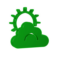 Sticker - Green Sun and cloud weather icon isolated on transparent background.