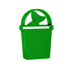 Sticker - Green Fishing bucket with fish icon isolated on transparent background. Fish in a bucket.