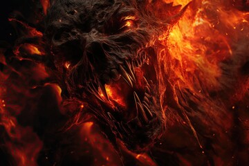 Wall Mural - a scary zombie is burning in hell