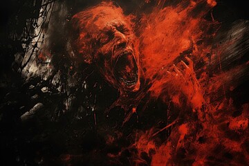 Wall Mural - a scary zombie is burning in hell