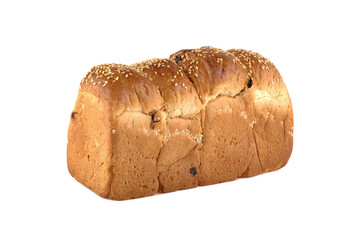 Pastries with raisins, sweet bread on a white background.