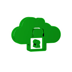 Poster - Green Cloud computing lock icon isolated on transparent background. Security, safety, protection concept. Protection of personal data.