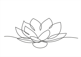 Wall Mural - Continuous one line drawing of Lotus flower isolated on white background. Spa salon concept. Beauty or spa salon logo and divider concept in simple linear style.