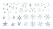 Set of snowflakes and stars in doodle style. Winter elements in hand drawn style