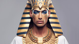 Fototapeta  - Young man in the image of an ancient Egyptian god on a light background