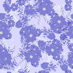  Full seamless floral pattern with daisies on a purple background. Vector for textile fabric print. Great for dress fabrics, wrapping, textures, backgrounds.