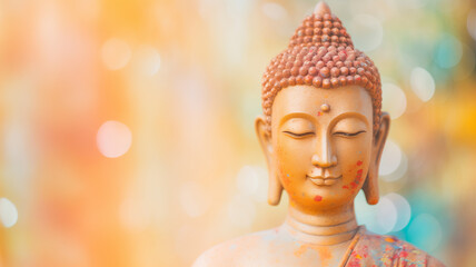 Wall Mural - buddha statue meditate on harmony background with light bokeh. banner vesak day