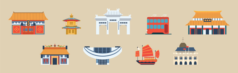 Sticker - China Country Famous Landmark and Building Vector Set