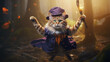 Kitty wizard fantasy themed background.Concept portrait of a cute cat dressed up. generative ai