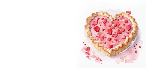 Wall Mural - watercolor illustration, romantic desserts and sweets, berry biscuits, valentines day, banner, place for text