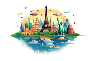 Wall Mural - world travel concept drawing on transparent background png world travel concept