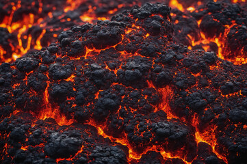 Close-up of a lava flow of volcano texture background