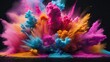 Multicolored powder paint explosion backdrop, abstract illustration