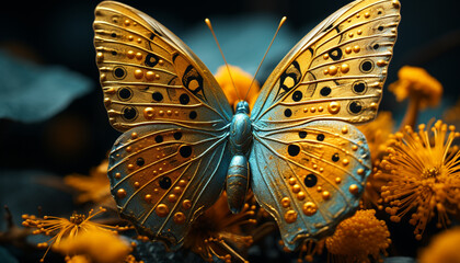 Wall Mural - Vibrant butterfly wing showcases nature beauty in multi colored patterns generated by AI