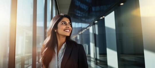 Canvas Print - Business woman businesswoman walking smiling in office building