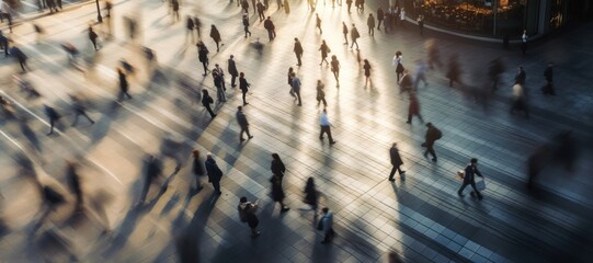 Canvas Print - Crowd of people walking street blue motion