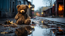 Teddy Bear On The Street After The Rain