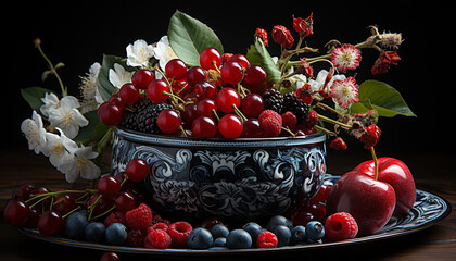 Wall Mural - Freshness of summer berries in a colorful nature bowl generated by AI