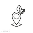 farming pin icon, green area location, thin line symbol on white background - editable stroke vector illustration eps10