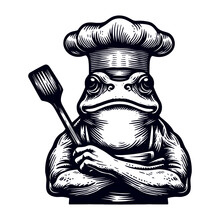 Frog Wearing Chef Hat And Holding A Spatula Sketch