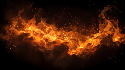 Wall Mural - Fire sparks particles with flames isolated on black background. Very high resolution generativ ai