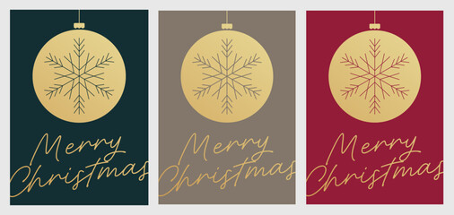 Wall Mural - christmas card template set vector modern christmas card with gold lettering cursive festive merry c