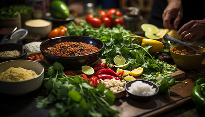 Poster - Fresh, healthy salad with organic vegetables, lime, and cilantro generated by AI