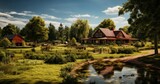 Fototapeta Krajobraz - A peaceful getaway in a rustic farm setting, offering a unique blend of relaxation and agrarian charm. Generative AI