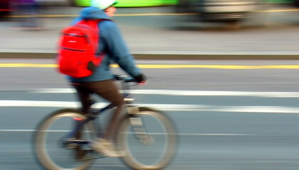 Sticker - Healthy cyclist speeds through city traffic in recreational pursuit generated by AI