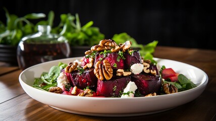 Wall Mural - Vibrant Beet and Goat Cheese Salad with Candied Pecans
