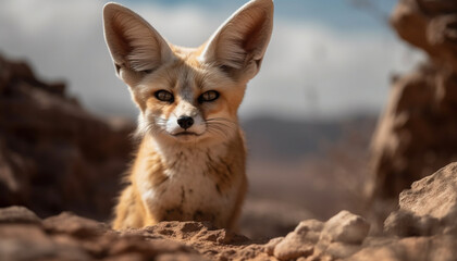 Sticker - Fluffy feline, endangered species, sitting in snow, looking away generated by AI