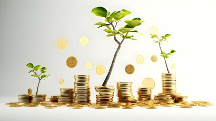 Wall Mural - growth money young tree growing on stacks of coins Multiple sources of income