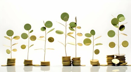 Wall Mural - growth money young tree growing on stacks of coins Multiple sources of income