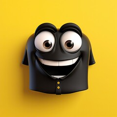 Wall Mural - 3d funny cartoon face with black polo shirt on yellow background, Funny t-shirt 3d rendered with text space