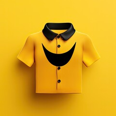 Poster - 3d funny cartoon face with black polo shirt on yellow background, Funny t-shirt 3d rendered with text space