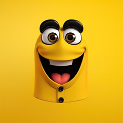 Poster - 3d funny cartoon face with black polo shirt on yellow background, Funny t-shirt 3d rendered with text space