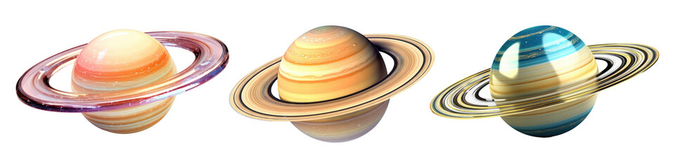 Wall Mural - set of saturn planets isolated on transparent background.