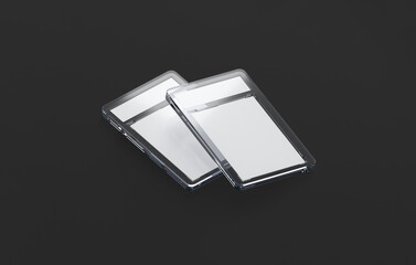 Blank transparent plastic trading card mockup, side view