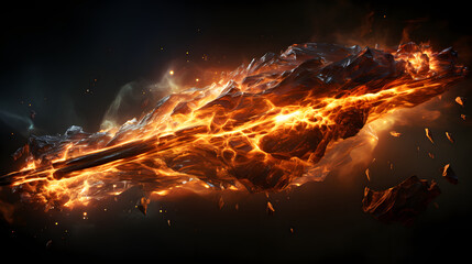 Wall Mural - A brilliant flaming meteor with glowing molten tail streaking across the night sky, isolated on a transparent background for easy onto astronomy photography