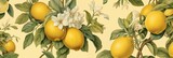 Fototapeta  - Elegant Vintage-style Wallpaper Design of Detailed Lemon Fruit in a Garden Setting