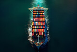 A container ship is moving through the ocean