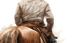 Cowboy on horseback from behind issolated on white