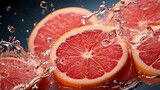 Fototapeta Młodzieżowe - Red heart, grapefruit and peach commercial photography, with water splash photography effect, fruit commercial photography