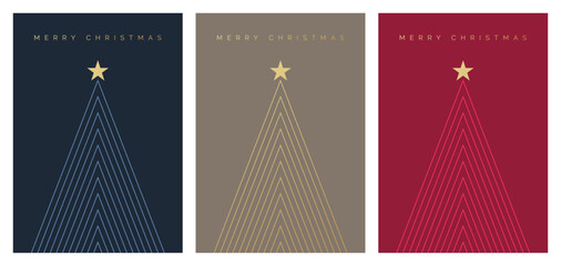 Wall Mural - set of christmas card designs with simple geometric christmas tree illustration. modern luxury chris