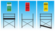 Red, green, and yellow scaffolding safety inspection tag sample application for construction work. Vector illustration.