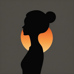 Wall Mural - walking on the sun // create a visually captivating minimalist artwork featuring a woman's silhouette in sunset tones against a black background. Emphasize simplicity and elegance.